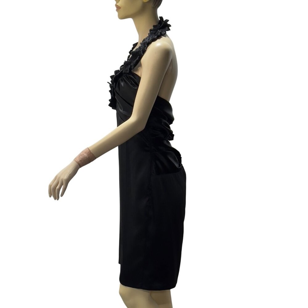 Niki By Niki Livas Black Ruffled Halter Cocktail Dress Size 10 - Picture 3 of 12